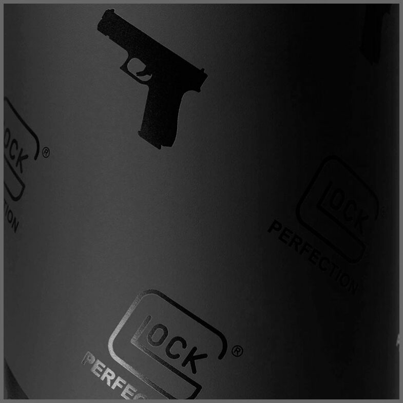 Glock Water Bottle Logo and Pistol Logo Detail;