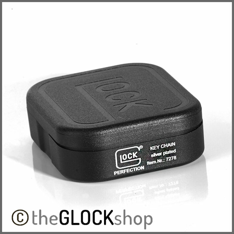 Glock Key Chain Silver Plated box side view