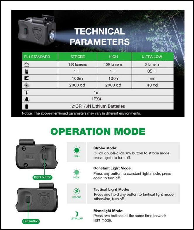 Glock tactical flash operating modes